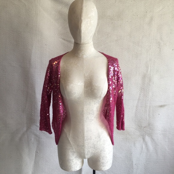 VTG 90s S/M Sequin Sweater Cardigan Jacket Pink - Picture 8 of 8
